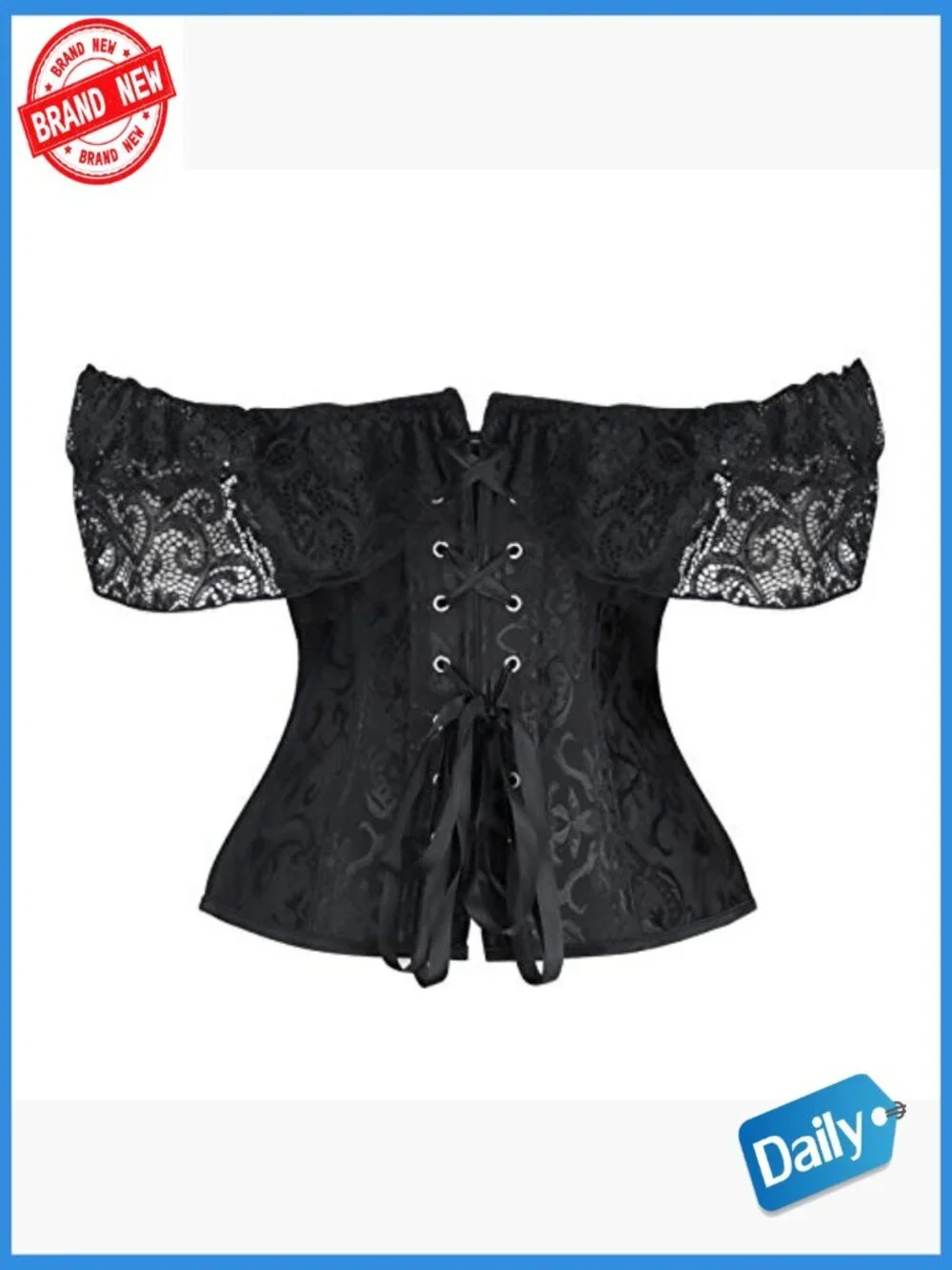 Off Shoulder Jacquard Overbust Corset Top Steampunk Gothic